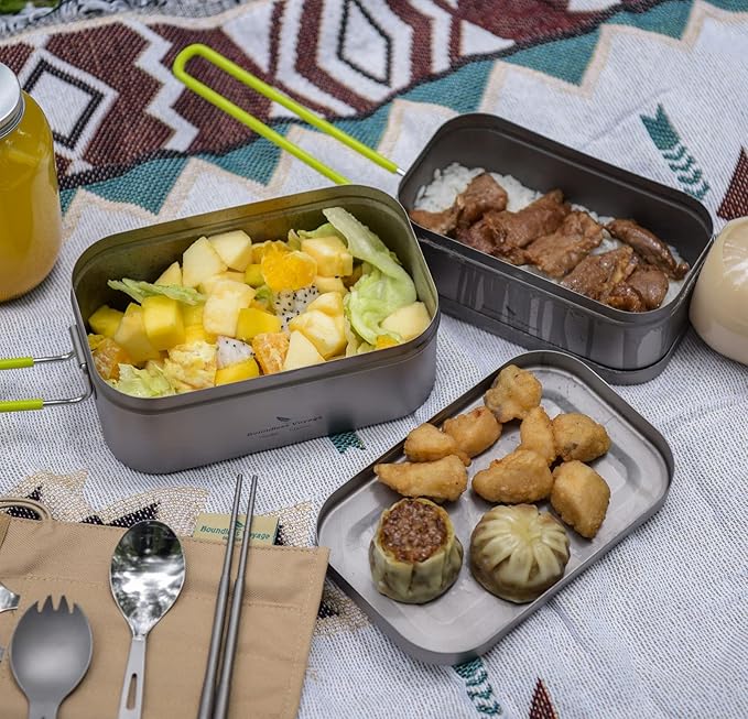 Boundless Voyage Camping Box Lunch Box with Folding Handle Collapsible Bowls with Lids Outdoor Tableware Ultralight Camping Mess Kit