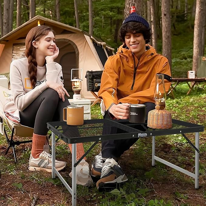 jkwokback 3ft x 2ft Grill Table Portable Camping Table Waterproof Black Folding Table with Adjustable Height Camping TableFolding Camp Table for BBQCamping Outdoor Sports Beaches and Picnics