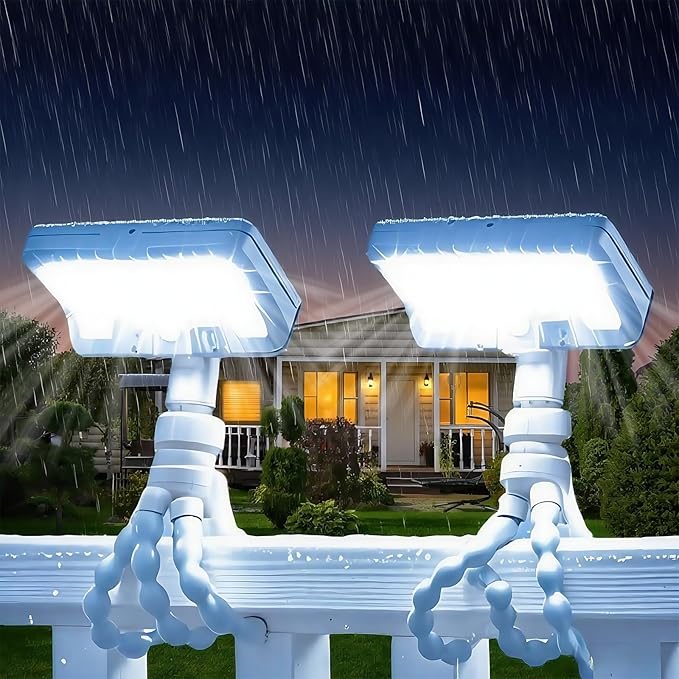 Motion Sensor Outdoor Lights with Flexible Octopus Tripod - 600LM Solar Sercurity Lights Waterproof Dual Charging Solar Ourdoor Light for CampingFence Patio (White-2pcs)