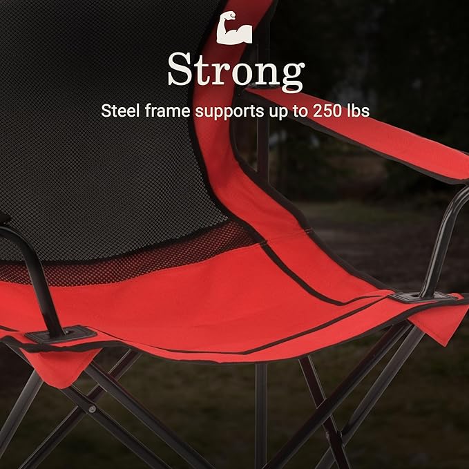 Coleman Broadband Mesh Quad Camping Chair with Carry Bag &amp Cup Holder Cooling Mesh Back with Adjustable Arms Great for Camping Tailgating Firepits Patio &amp More