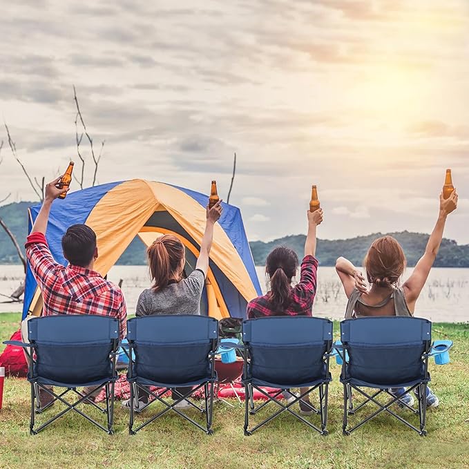 LET'S CAMP Folding Camping Chair Portable Blue Steel Frame 250LBS Outdoor Casual Reclining 1 Position 12.59 Seat Height 33.46 Backrest Width 18.11D x 20.07W x 27.55H in Camping