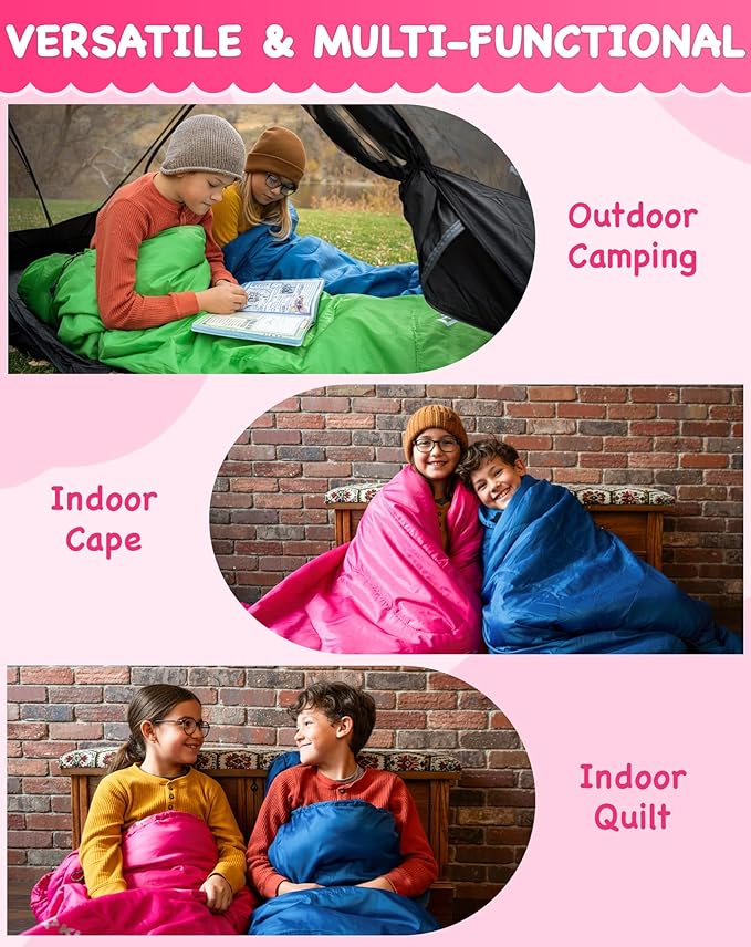 KingCamp 45°F Kids Sleeping Bag Lightweight Waterproof &amp Compact Flannel Sleeping Bags Cold Weather &amp Warm Youth Essentials Gear Accessories for Camping Fits 10-12 Children up to 4'7-5'5 T