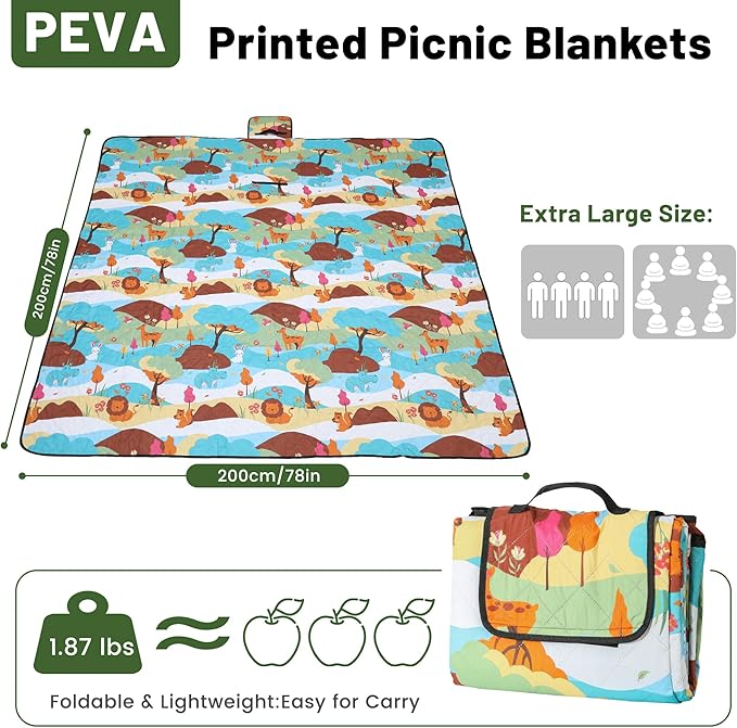 Dimatic Cute Picnic Blankets 78x78 Extra Large Beach Blankets Waterproof Sand Proof Foldable Portable for Outdoor Family Camping