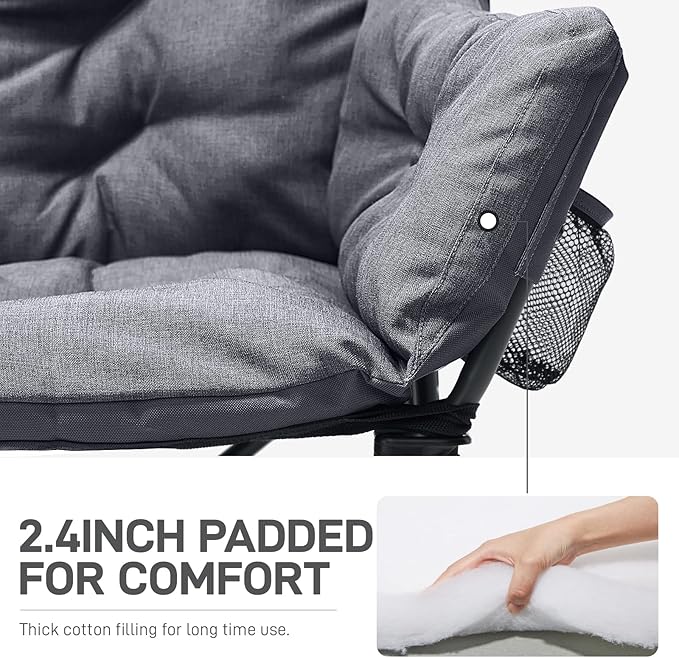 EVER ADVANCED Extra Large Double Camping Chair for Adults Family Size Padded Folding Camping Love Seat Bench with Side Pocket Portable Camping Couch Two Person Heavy Duty Folding Outdoor Chair