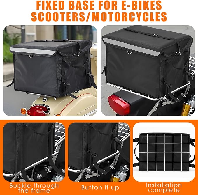 Insulated Food Delivery Bag for Bike with Rear Rack Pizza Delivery Box with Shoulder Belt and Internal Accessories Waterproof Internal Dimensions(Black18.5 x 13 x 13 Inches)