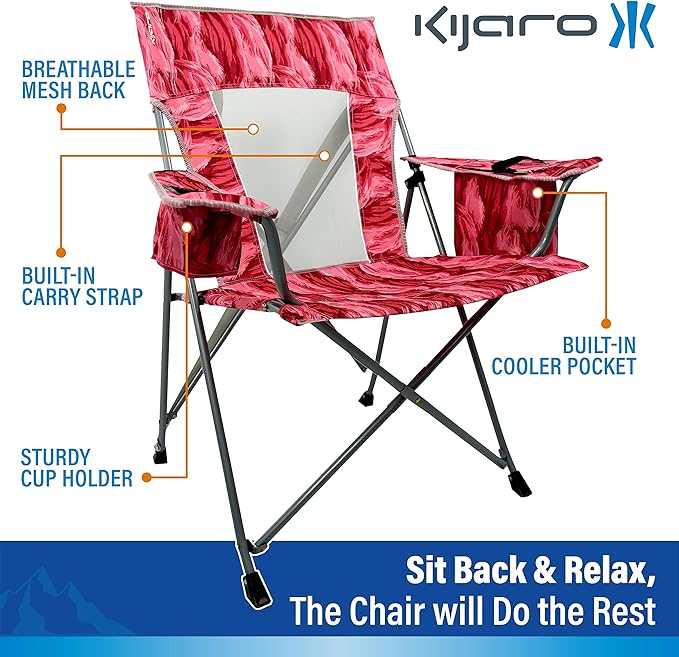 Portable Beach Chair for Adults - Kijaro Journey Print Beach Folding Chair Steel Frame Foldable Beach Chair High Beach Chair with Cooler Pocket Outdoor Folding Chair