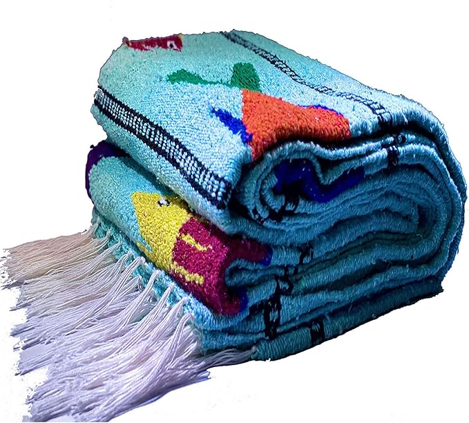 Serape Mexican Blanket Yoga Mat Camping Blanket Beach Blanket Picnic Blanket Handmade Woven Throw Blanket Home Decor Car Blanket (Fish) (Ice)