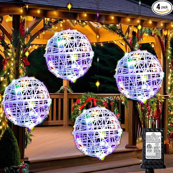 160LED Christmas Globe Lights – 8 Modes Indoor/Outdoor Ball Lights Decoration Waterproof Christmas Decor for Frontdoor Tree Garden Yard Patio (Multicolor 4pc)