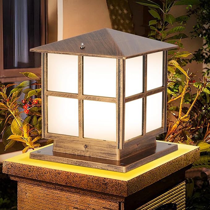 SLAWA Outdoor Post Lights Fixture Modern Yard Entry Outdoor Column Lights with Aluminum Housing Patio Pillar Lights Outdoor with Tempered Glass IP65 Waterproof
