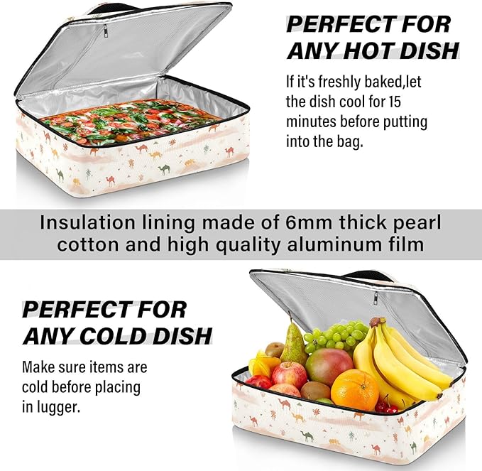 Casserole Carrier Camel PatternInsulated Casserole Carrier for Hot or Cold Food Thermal Lunch Tote for Potluck Parties Picnic Beach Fits 9 x 13 Inches Baking Dish