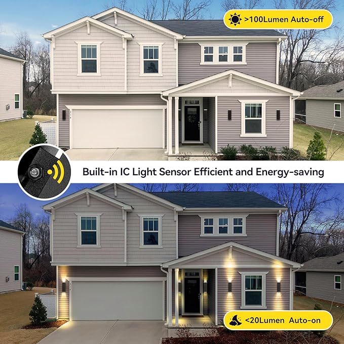 Outdoor Light Fixture Dusk to Dawn 2 Pack Matte Black Modern Porch Light IP65 3000K LED Bulbs Exterior Lighting Fixtures Outdoor Wall Lights for House Garage Front Door