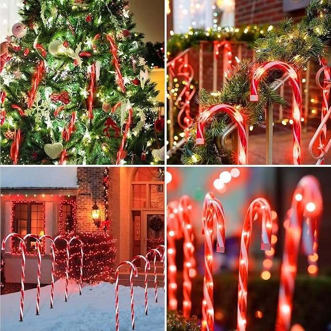 Christmas Candy Cane Pathway Makers Lights 10 inch Set of 10 Candy Canes Lights Outdoor Candy Cane Lights Christmas Decorations Outdoor