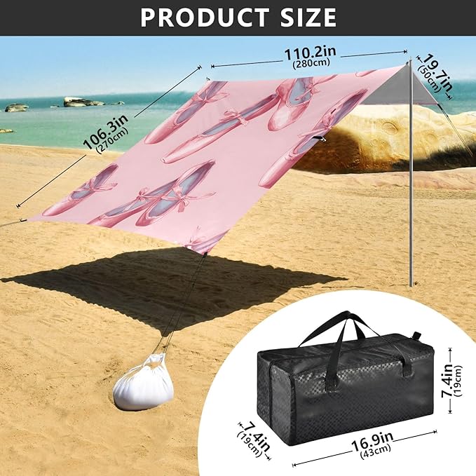 Ballet Shoes Pattern Camping Sun Shelter Beach Tent Portable Beach Sun Shade Outdoor Canopy for Camping Trips Fishing Picnic