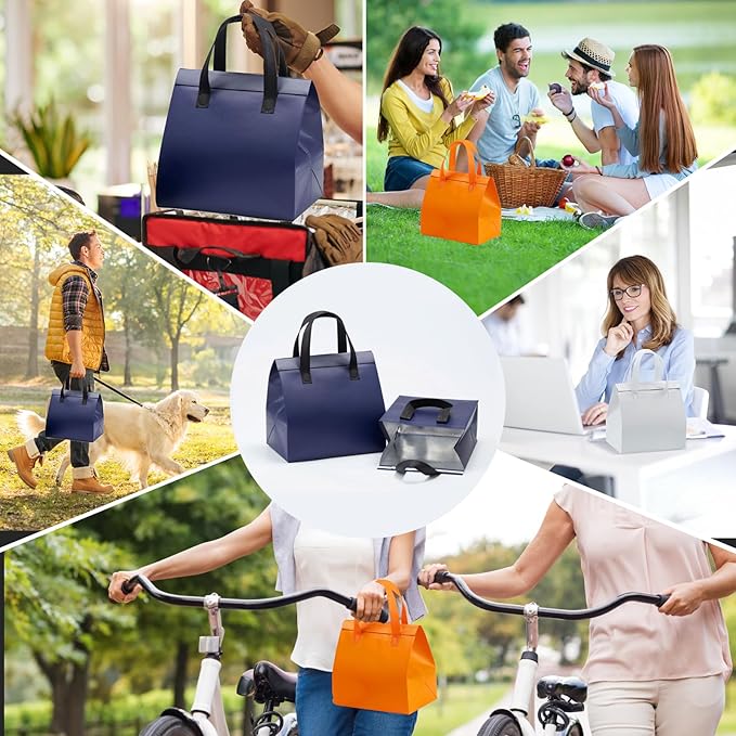 100 Pcs Insulated Take Away Bags Disposable Lunch Bags For Food Takeaways Coffee Milk Tea Seafood Pizza For Restaurants And Grocery Shops 9.5 x 6 x 10 In (Navy Blue)