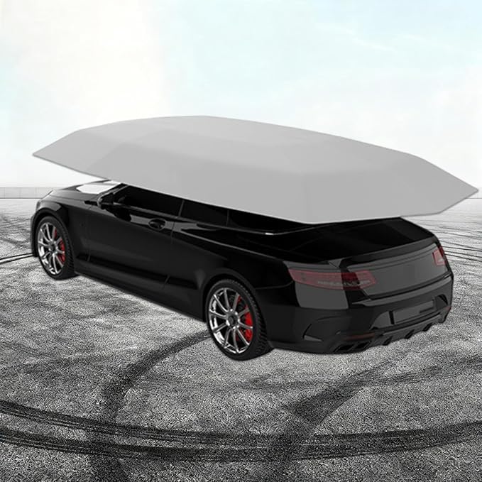 Semi Automatic Car Tent Umbrella Universal Cars Awning Movable Carport Folding Retractable Car Roof Cover for Outdoor Camping(Gray)