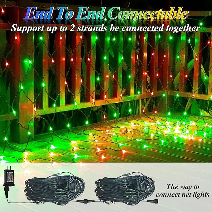 Lovelite 300LED Christmas Net Lights 14.8ft x 5ft Mesh Lights Outdoor Green Wire 8 Modes Timer Waterproof Connectable String Lights for Bushes Xmas Tree Garden Holiday Party Decor - Red Green
