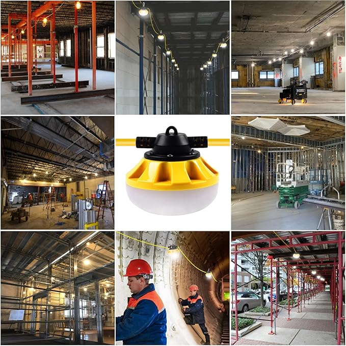 200FT Construction String Lights LED Industrial Grade Best for Construction Sites Renovation WalkwaysPatioMine cave Outdoor and Other Outdoor Lighting Solutions UseFree for Climbing Hook