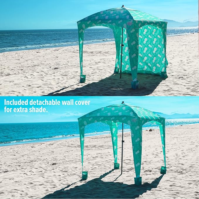 Qipi Beach Cabana - Easy to Set Up Canopy Waterproof Portable 6' x 6' Beach Shelter Included Side Wall Shade with UPF 50+ UV Protection Ultimate Sun Umbrella - for Kids Family &amp Friends