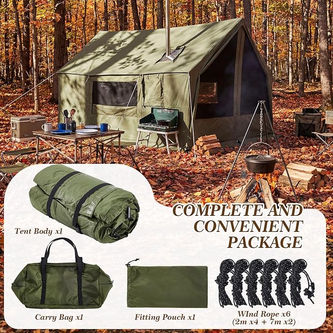 Soulchen Large Hammock Hot Tents with Stove Jack Portable Winter Wall Tent for Camping Waterproof &amp Windproof 4 Season Cabin for 2-3 Person Family Hiking Fishing Hunting Outdoor(No Pole)
