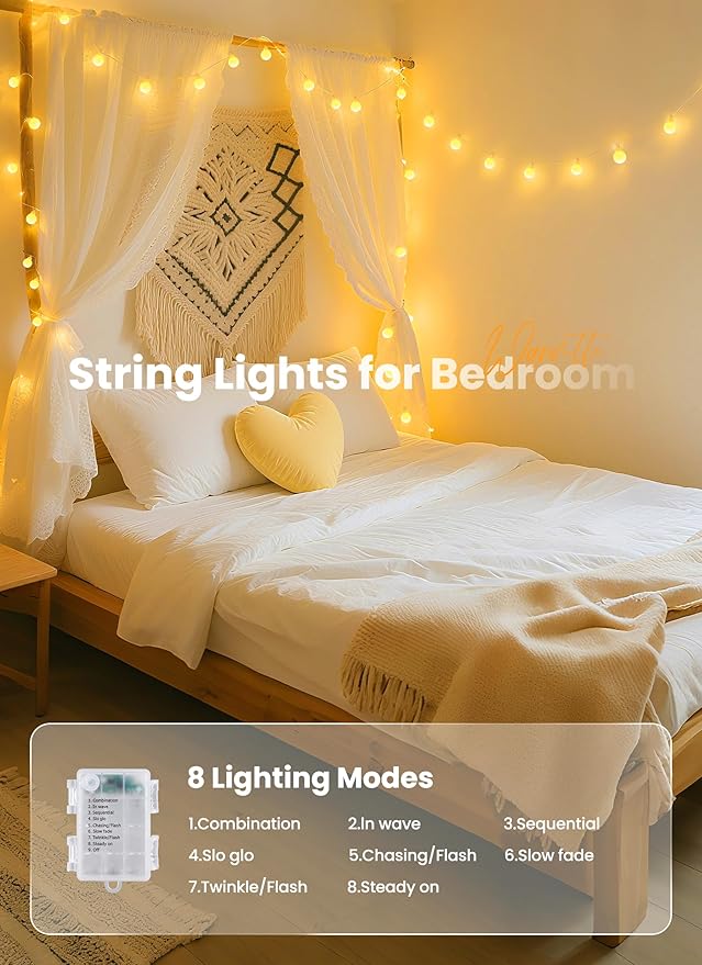 Brightown Battery Operated String Lights for Bedroom 2 Packs Total 39Ft 120 LED Globe Fairy Lights for Balcony Classroom Wedding Girls Room RV Christmas Garden Party Camping Indoor Outdoor Decor