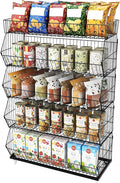 5 Tier Retail Display Rack Snack Organizer Stand with Wheels Candy Potato Chip Metal Wire Display Shelf CartSnack Rack for Supermarket and Home Kitchen Black