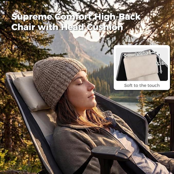 Hammock Camping Chair with Adjustable Backrest Portable Folding Rocking Camping Chair with Ergonomic Seat &amp Padded Headrest Ideal for Camping Travel Tailgating Black &amp Beige 2 Pack