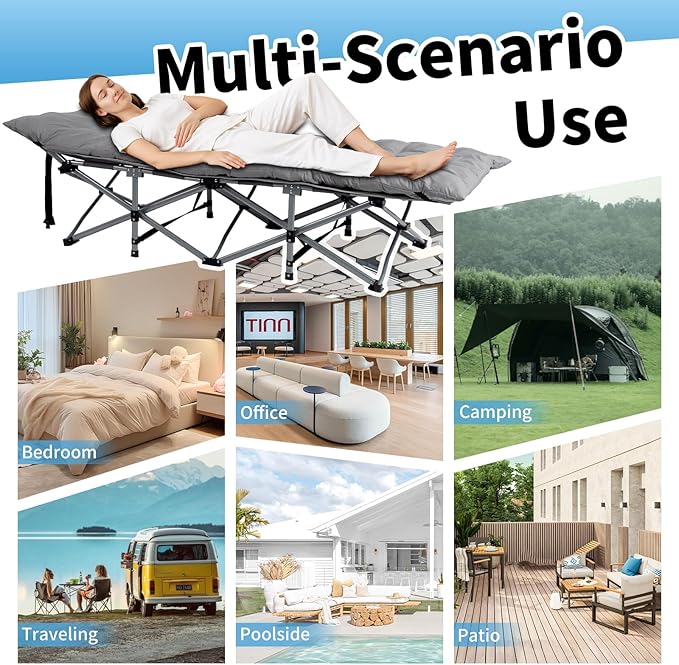 Outdoor Camping Cot for Sleeping Bed 330LBS Max Load Heavy-Duty Oxford Foliding Cots for Adults Portable with Mattress Carry Bag for Guest Travel Hiking (Gray)