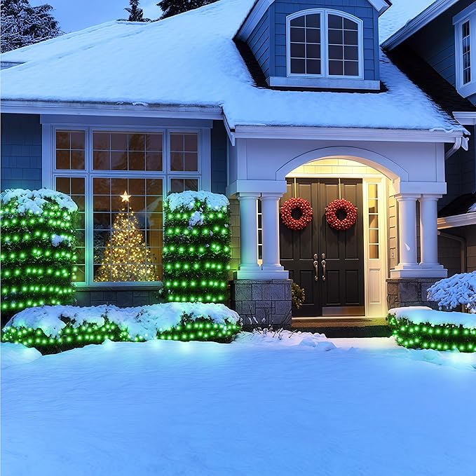 BlcTec Outdoor Christmas Lights 360 LED 9.8ft x 6.6ft Christmas Net Lights with 8 Modes UL Certified Timer Connectable Waterproof for Trees Bushes Shrub Yard Outdoor Xmas Decorations Green