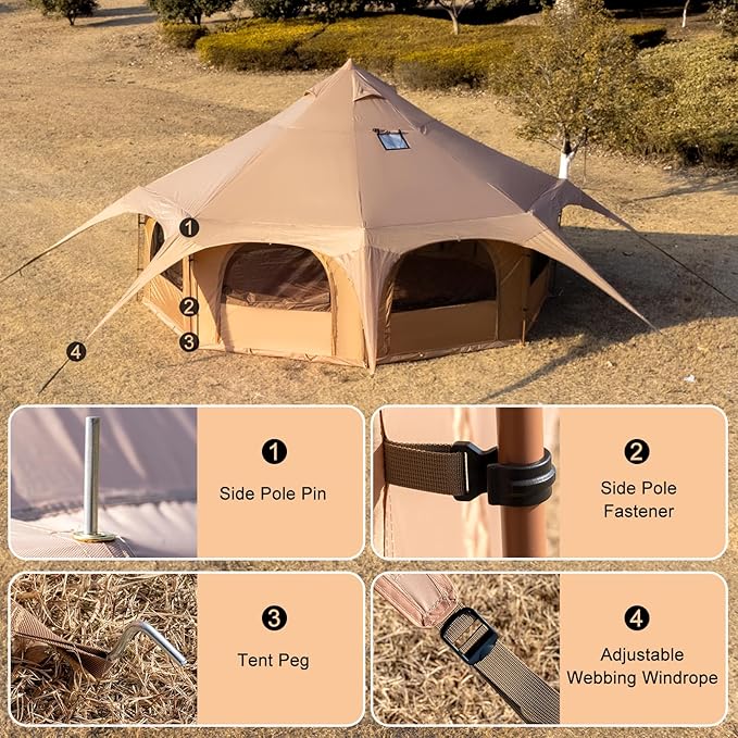Oxford Bell Tent for Glamping &amp Camping 6-10 Person Spacious Family Tent with 360 Ventilation Waterproof &amp Windproof Outdoor Shelter