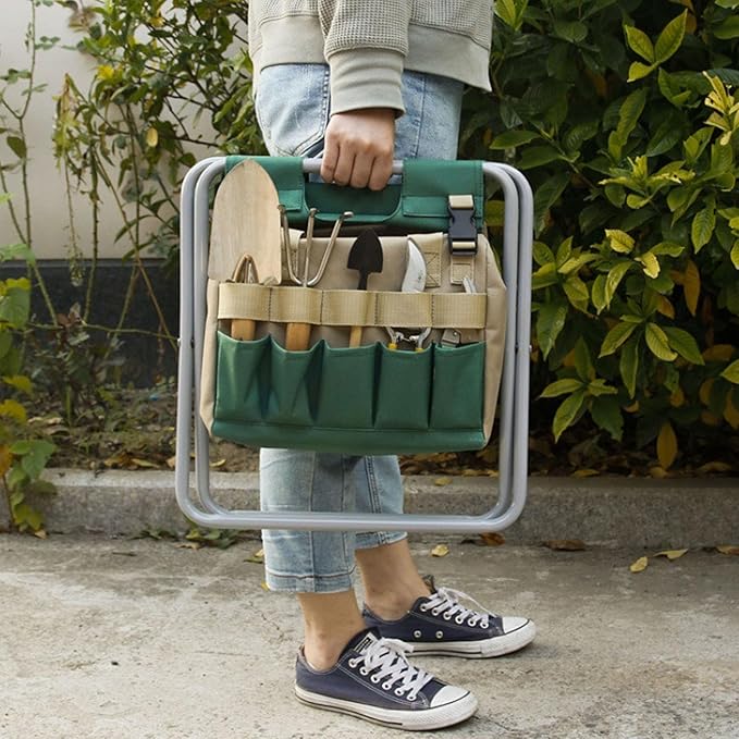 Folding Backpack Stool Multifunctional 600D Oxford Tool Bag with Detachable Seat for Gardening Fishing and Outdoor Camping (Silver)