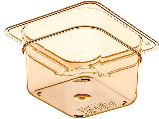 Carlisle FoodService Products StorPlus High-Heat 1/6-Size Food Pan 4 Deep Food Storage Container with 1.7 Quart Capacity High Heat Plastic 1/6 Size Amber (Pack of 6)