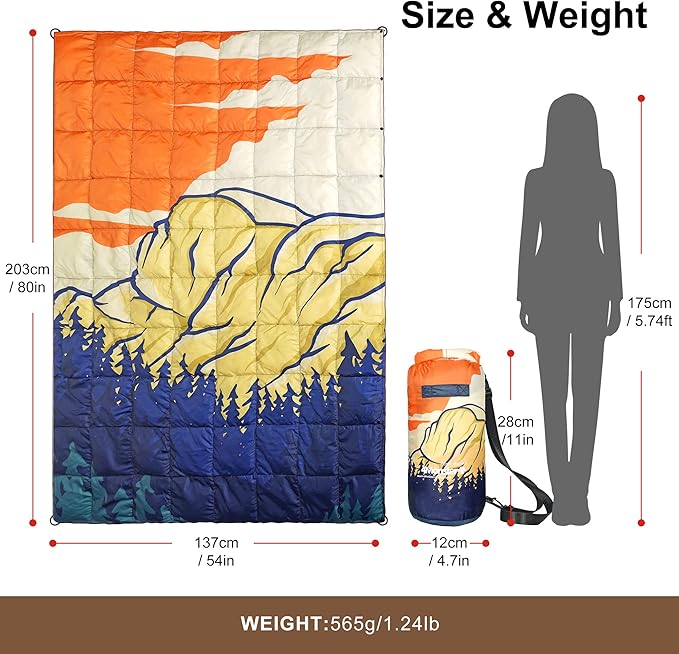 4Monster Down Camping Blanket - Outdoor Travel Quilt Puffy 650 Fill Packable LightweightWind &amp Waterproof | Ideal for Stadium BackpackingPicnics Beach and Hiking