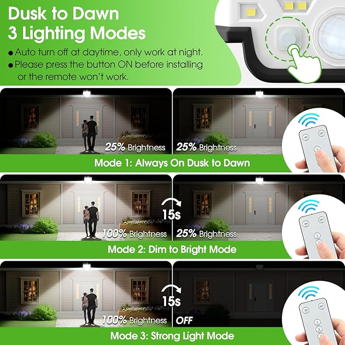 Solar Lights Outdoor Waterproof 186 Bright LEDs Dusk to Dawn Motion Security Flood Lights with Remote for Outside GarageYardPatio 4 Pack