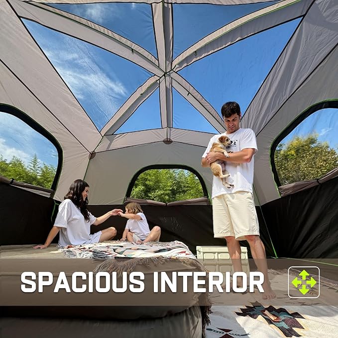 Happy Travel Tent 6 Person Tents for Camping Waterproof Easy Setup Camping Tent with Rainfly Portable Large Family Cabin Tent with 5 Large Mesh Windows and Carry Bag for Outdoor Camping &amp Hiking