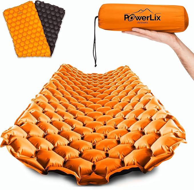 POWERLIX Ultralight Inflatable Camping Sleeping Pad - Camping Mattress for Backpacking Hiking Compact Lightweight Sleeping Mat for Camping Inflation Bag/Repair Kit Included