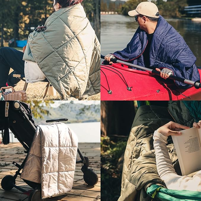 Sonive Blanket 56x80Lightweight Packable Compact Blanket Puffy Warm Outdoor Down Alternative Polyester Filling Weatherproof Quilt for Hiking Backpacking Picnic Stadium Olive Green