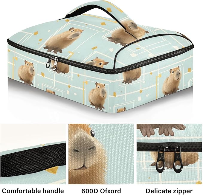 Casserole Carrier Loveliness Cute CapybarasInsulated Casserole Carrier for Hot or Cold Food Thermal Lunch Tote for Potluck Parties Picnic Beach Fits 9 x 13 Inches Baking Dish
