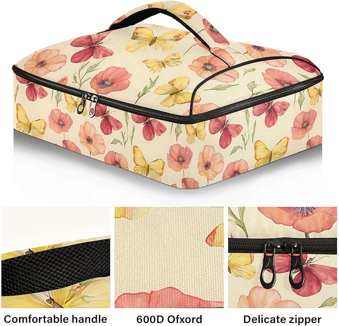 Casserole Carrier Pattern Watercolor ButterfliesInsulated Casserole Carrier for Hot or Cold Food Thermal Lunch Tote for Potluck Parties Picnic Beach Fits 9 x 13 Inches Baking Dish
