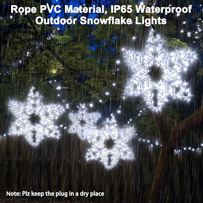 DBFAIRY 27 Christmas Big Snowflake Lights Mains Powered Window Hanging Lights Christmas Snowflakes Light16.8Ft Long Cable Festive Decor for Porch Wall Window Decor