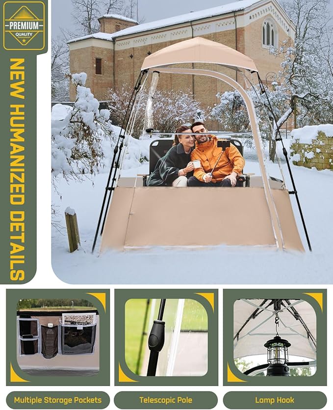 Pod All Weather Sports Tent Outdoor Pop Up Bubble Clear 540° View Winter Tent for 1-2 Person Instant Cold Weather Shelter with Rainfly for Soccer Football Softball &amp Other Sports Events