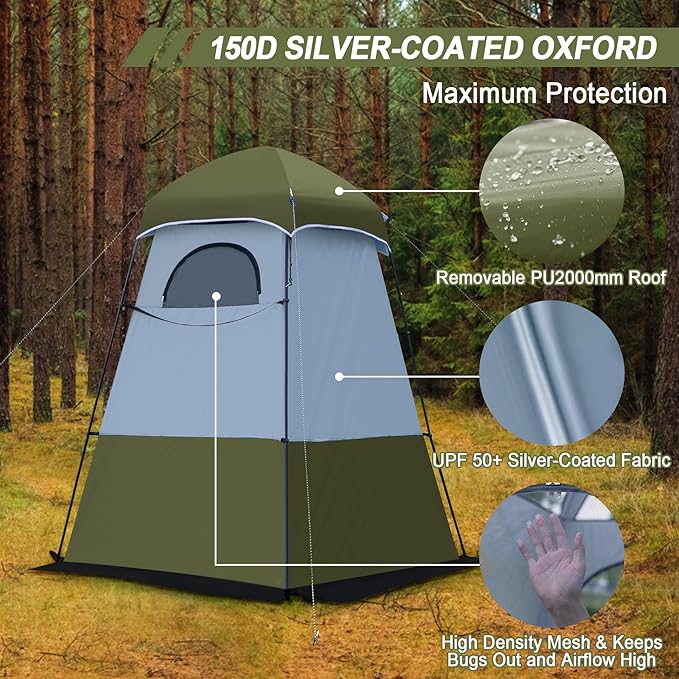 Camping Shower Tent 7.9 FT Extra Tall Oversize Privacy Tent Portable Outdoor Bathroom Toilet Tent with Floor Easy Set Up Privacy Shelter for Dressing Hiking Fishing UPF50+