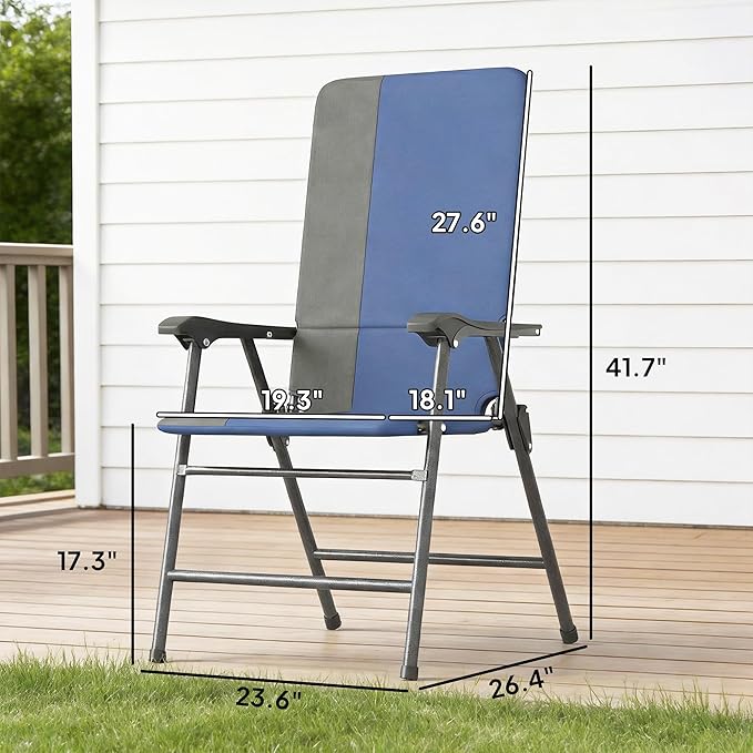 Outsunny Folding Patio Chairs Set of 2 Padded High Back Folding Lawn Chairs with Armrests 600D Oxford Fabric Portable Outdoor Camping Chair Set for Deck Garden Backyard Dark Blue