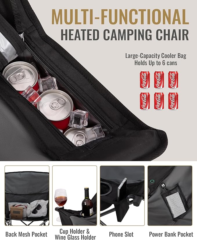 KingCamp Oversized XL Camping Chair Heavy Duty 500lbs Folding Couch for Adults Padded Large Comfortable Sofa Seat with Cooler Bag Cup Holder for Outdoor Sports Fishing Patio Lawn