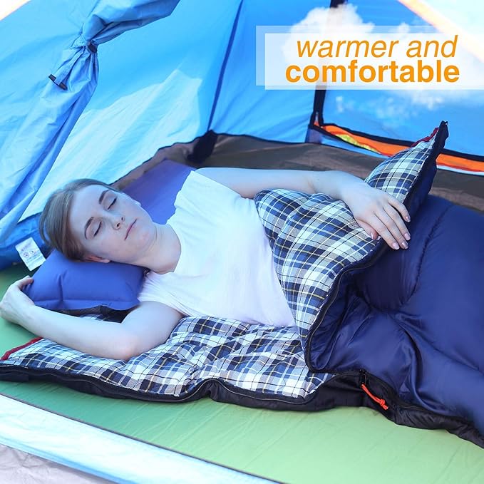 REDCAMP Cotton Flannel Sleeping Bag for Camping Backpacking Adults Cold Weather Envelope Sleeping Bags with 2/3/4/6lbs Filling