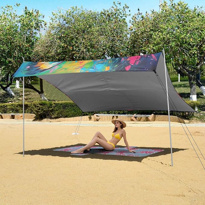 Camping Sun Shelters Bright Color Butterflies Painting Beach Canopy 126 * 110.2in