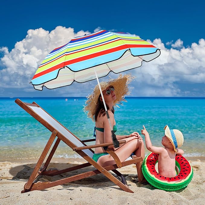 Buryeah 2 Pcs Automatic Chair Umbrella with Universal Clamp 44 UPF 50+ Portable Clamp on Beach Chair Adjustable Wheelchair Umbrella for Outdoor Patio Parasol