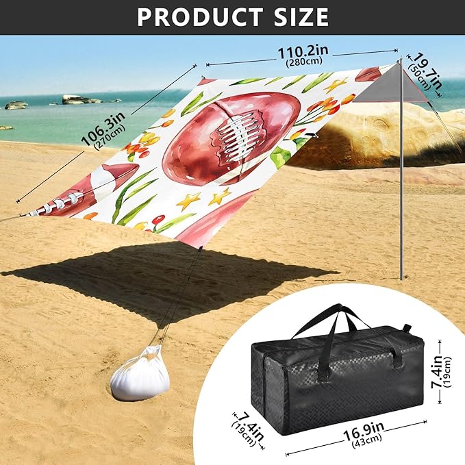 Flower Rugby Tile Pattern Camping Sun Shelter Beach Tent Portable Beach Sun Shade Outdoor Canopy for Camping Trips Fishing Picnic