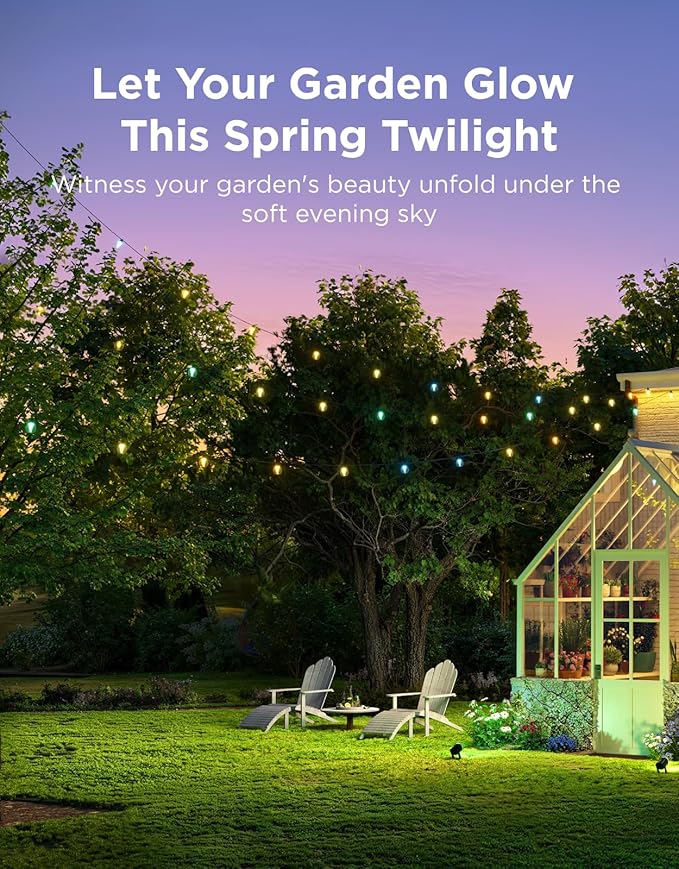Govee Clear Bulb Outdoor String Lights 48ft RGBWIC Dimmable Patio &amp Backyard Lights with 15 LED Bulbs 111 Modes IP67 Waterproof &amp Shatterproof Works with Alexa Google &amp Matter