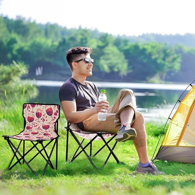 KLL Flat Wine Red Pattern Folding Keyword Ultra Lightweight Camping Chair Includes Carry Bag Outdoor Chairs for Outside Outside