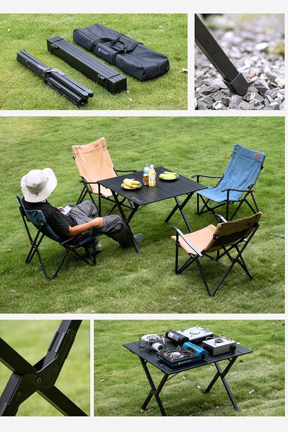 CAMPINGMOON Folding Aluminum Roll-Up Table L 31.1'' x W 31.5'' x H 24'' - Portable Compact Camping &amp Picnic Table BKT-80